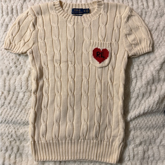 Ralph Lauren Sweaters - Polo Ralph Lauren Cream Cable Knit Short Sleeve Sweater Heart RL Patch XS